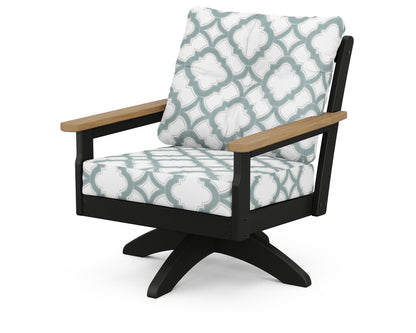 POLYWOOD® Vineyard Deep Seating Swivel Chair in Black / Natural / Trellis Glacier Spa