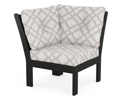 POLYWOOD® Vineyard Modular Corner Chair in Black / Trellis Dune Burlap