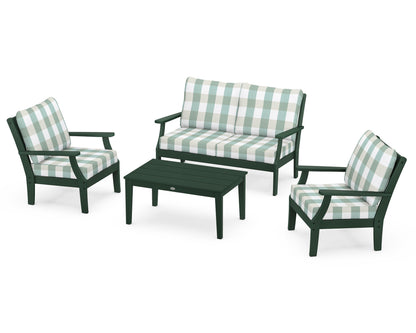 POLYWOOD® Braxton 4-Piece Deep Seating Chair Set in Green / Buffalo Plaid Glacier Spa