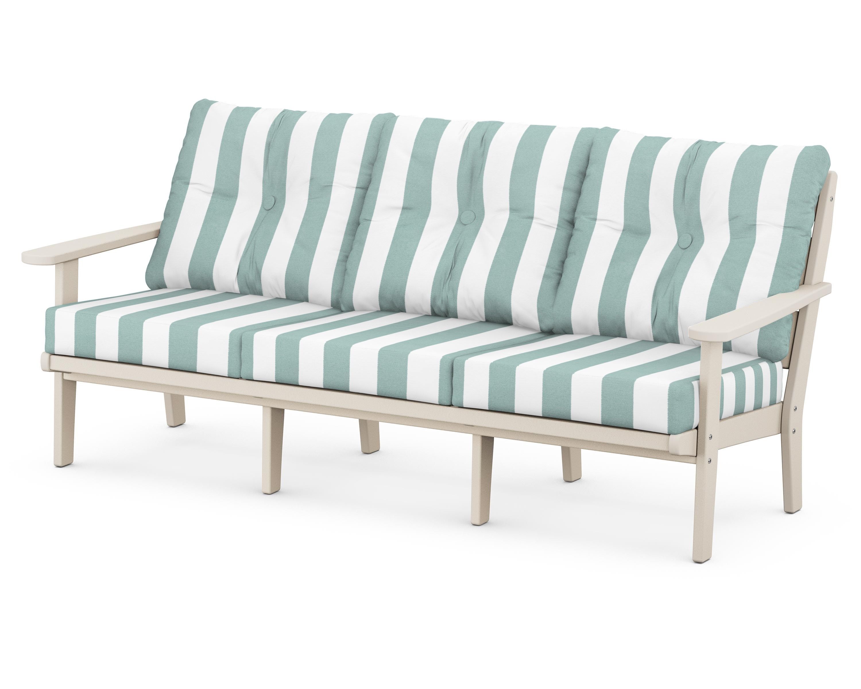 POLYWOOD® Lakeside Deep Seating Sofa in Sand / Cabana Stripe Glacier Spa