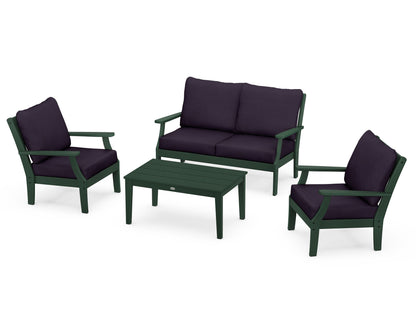 POLYWOOD® Braxton 4-Piece Deep Seating Chair Set in Green / Navy Linen