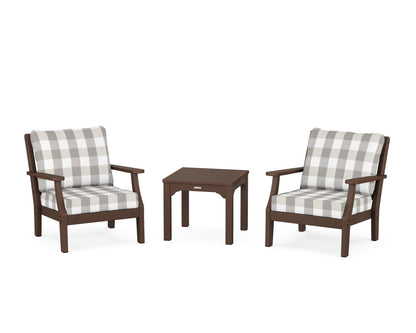 Martha Stewart by POLYWOOD® Chinoiserie 3-Piece Deep Seating Set in Mahogany / Buffalo Plaid Grey Mist