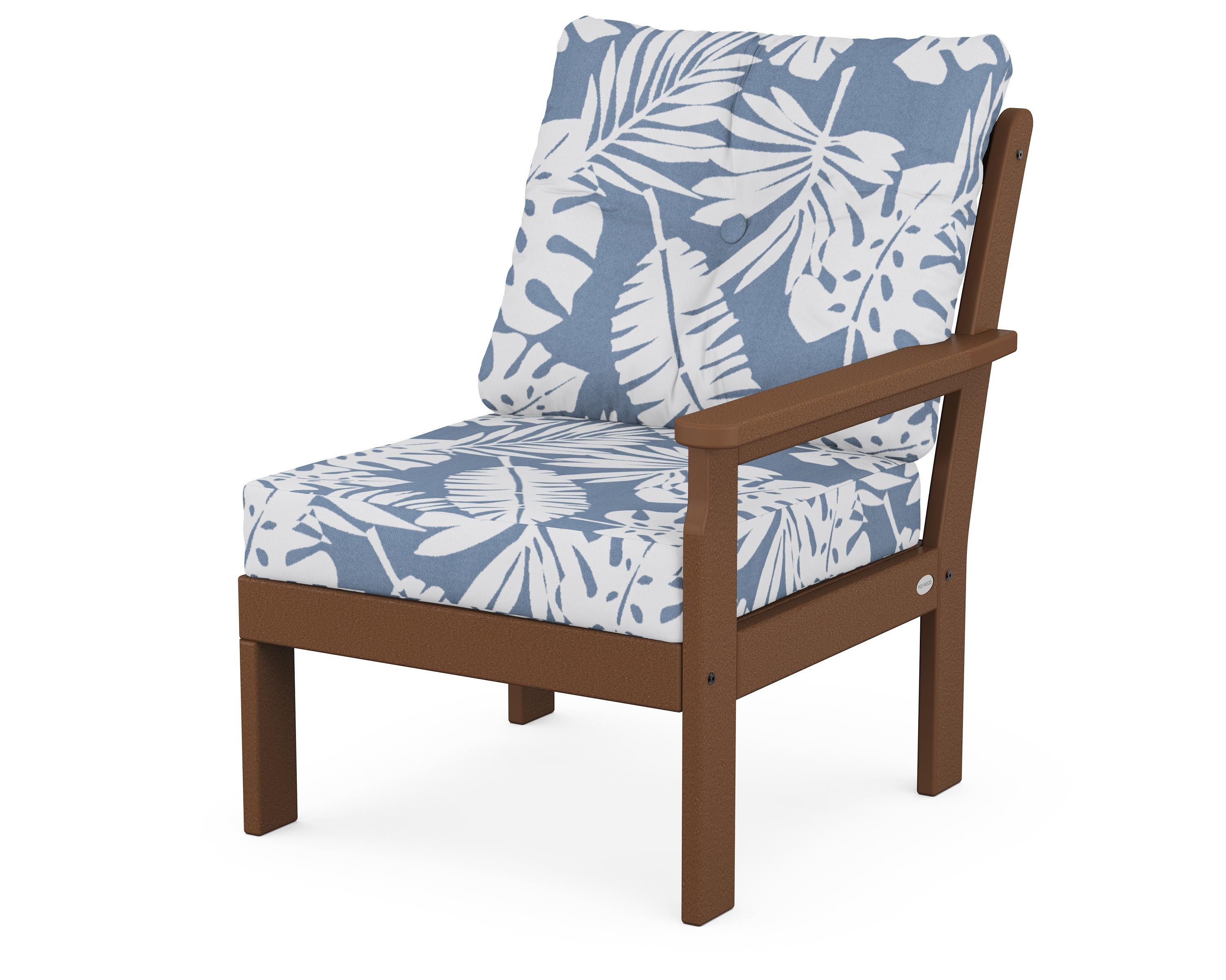 POLYWOOD® Vineyard Modular Right Arm Chair in Teak / Leaf Sky Blue