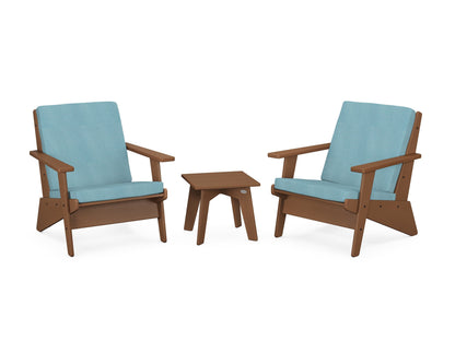 POLYWOOD® Riviera Modern Lounge 3-Piece Set in Teak / Lattice Sky Blue