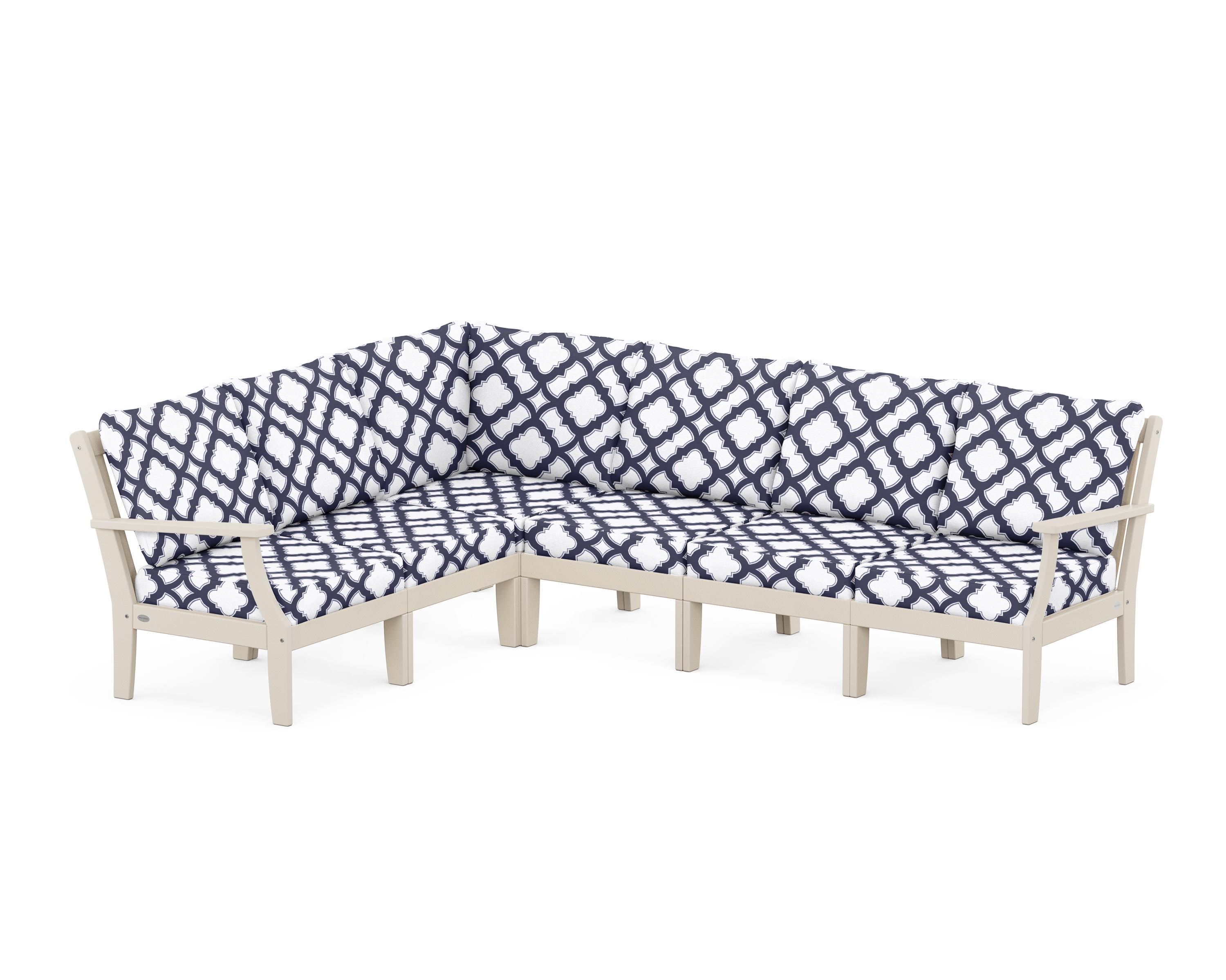 POLYWOOD® Braxton Modular 6-Piece Deep Seating Set in Sand / Trellis Navy