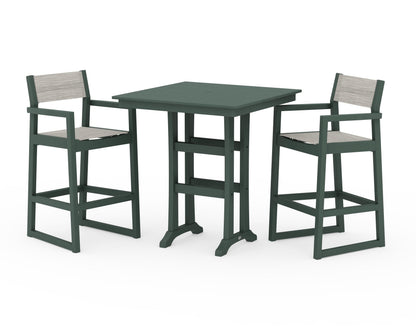 POLYWOOD® EDGE Sling Arm Chair 3-Piece Farmhouse Bar Set with Trestle Legs in Green / Birch Sling