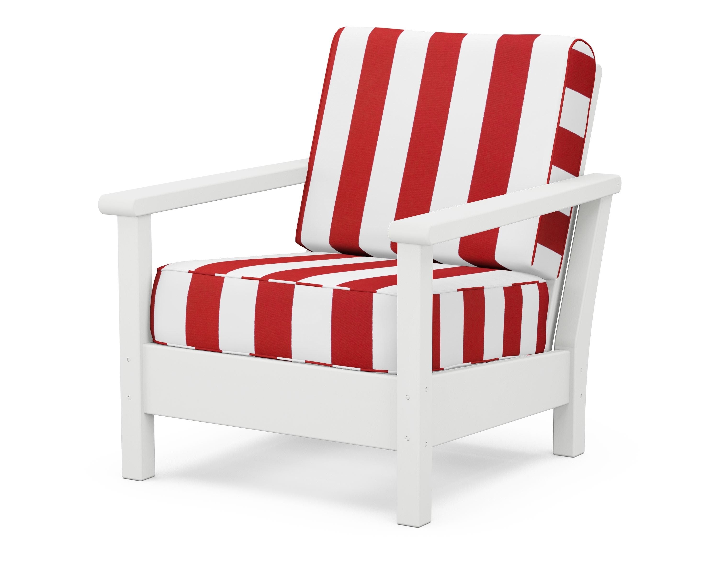 POLYWOOD® Harbour Deep Seating Chair in White / Cabana Stripe Crimson