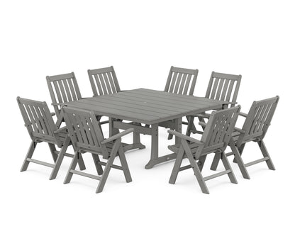 POLYWOOD® Vineyard Folding Chair 9-Piece Square Farmhouse Dining Set with Trestle Legs in Slate Grey