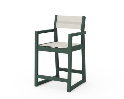 POLYWOOD® EDGE Sling Counter Arm Chair in Green / Parchment Sling
