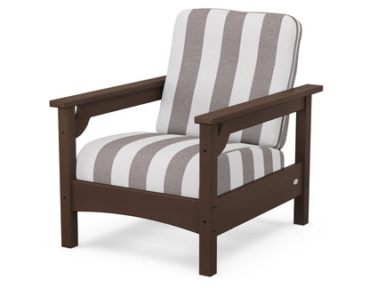 POLYWOOD® Club Chair in Mahogany / Cabana Stripe Grey Mist