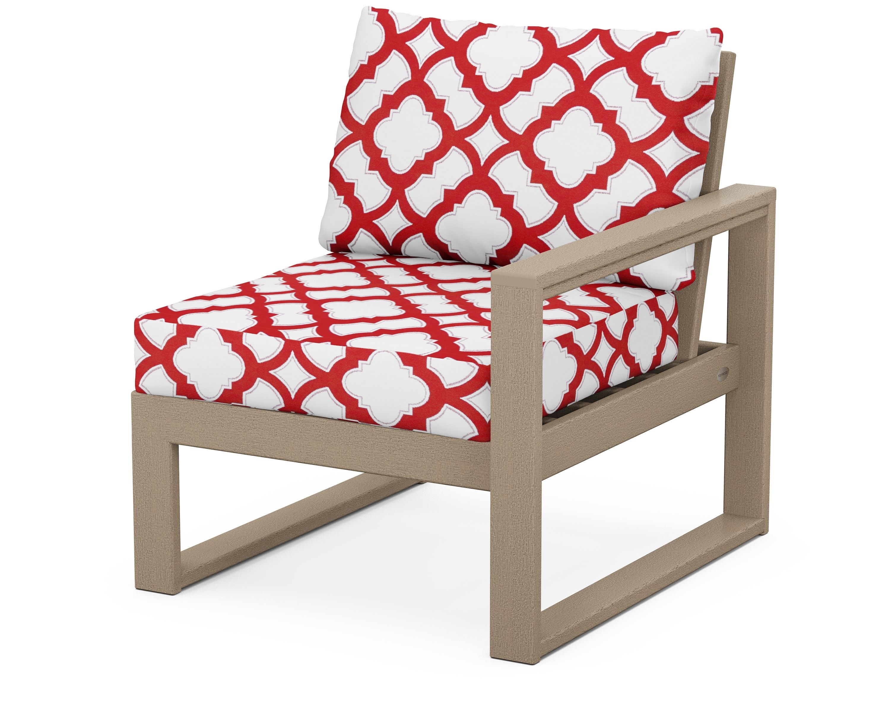 POLYWOOD® EDGE Modular Right Arm Chair in Vintage Sahara / Trellis Crimson