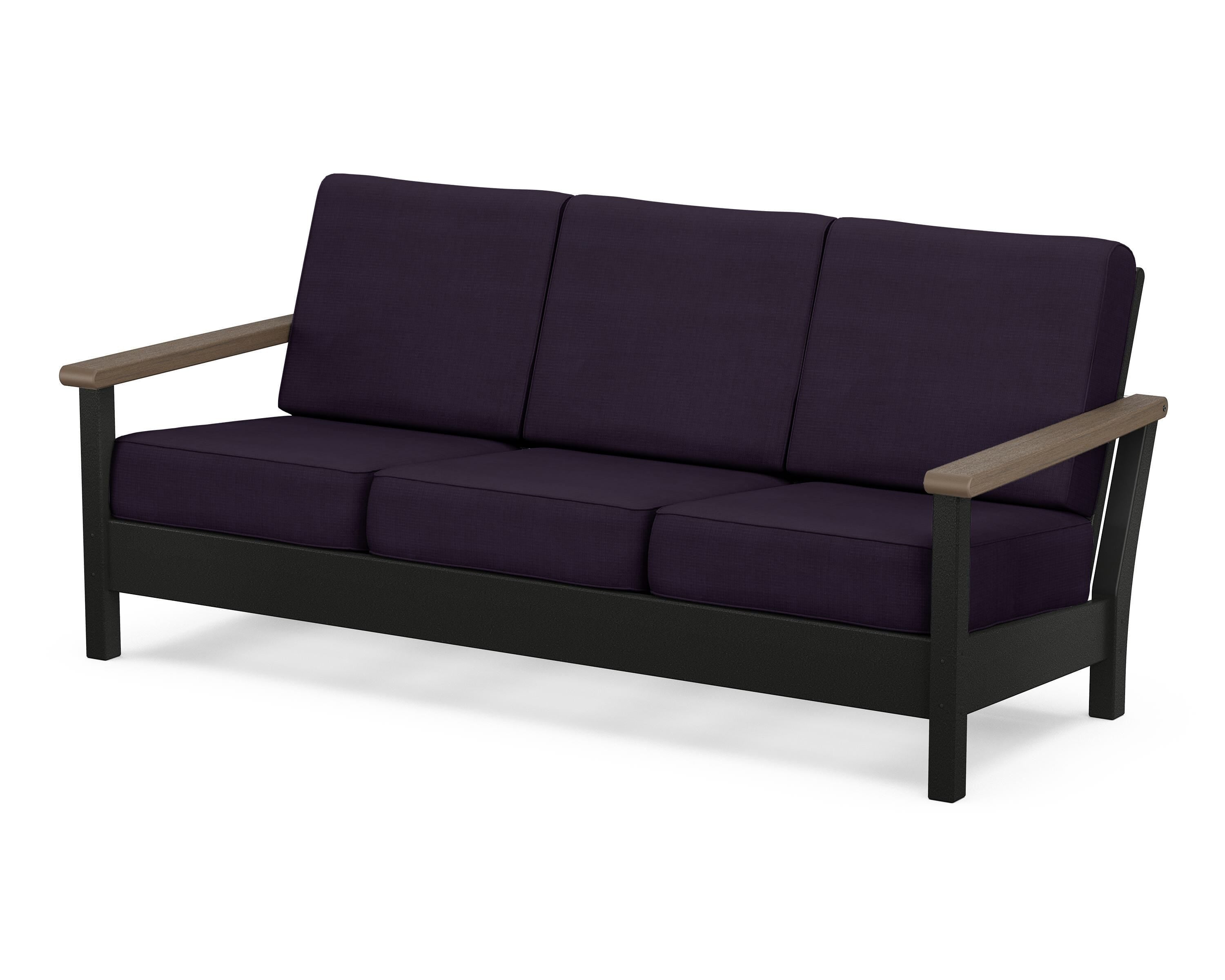 POLYWOOD® Harbour Deep Seating Sofa in Black / Kona / Navy Linen