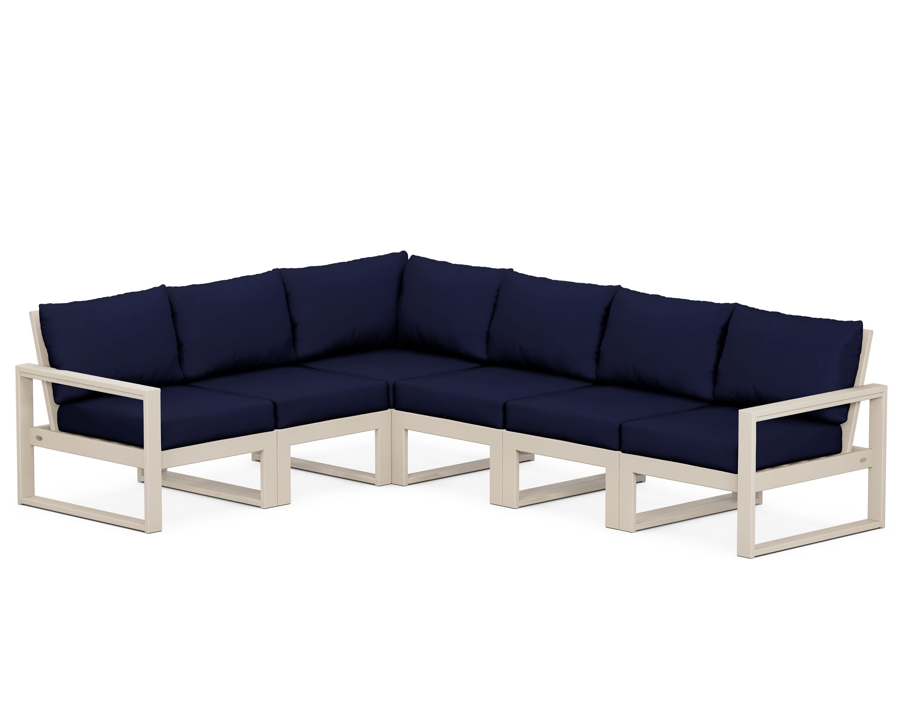 POLYWOOD® EDGE 6-Piece Modular Deep Seating Set in Sand / Navy