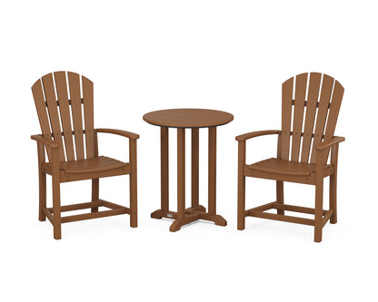 POLYWOOD® Palm Coast 3-Piece Round Farmhouse Bistro Dining Set in Teak