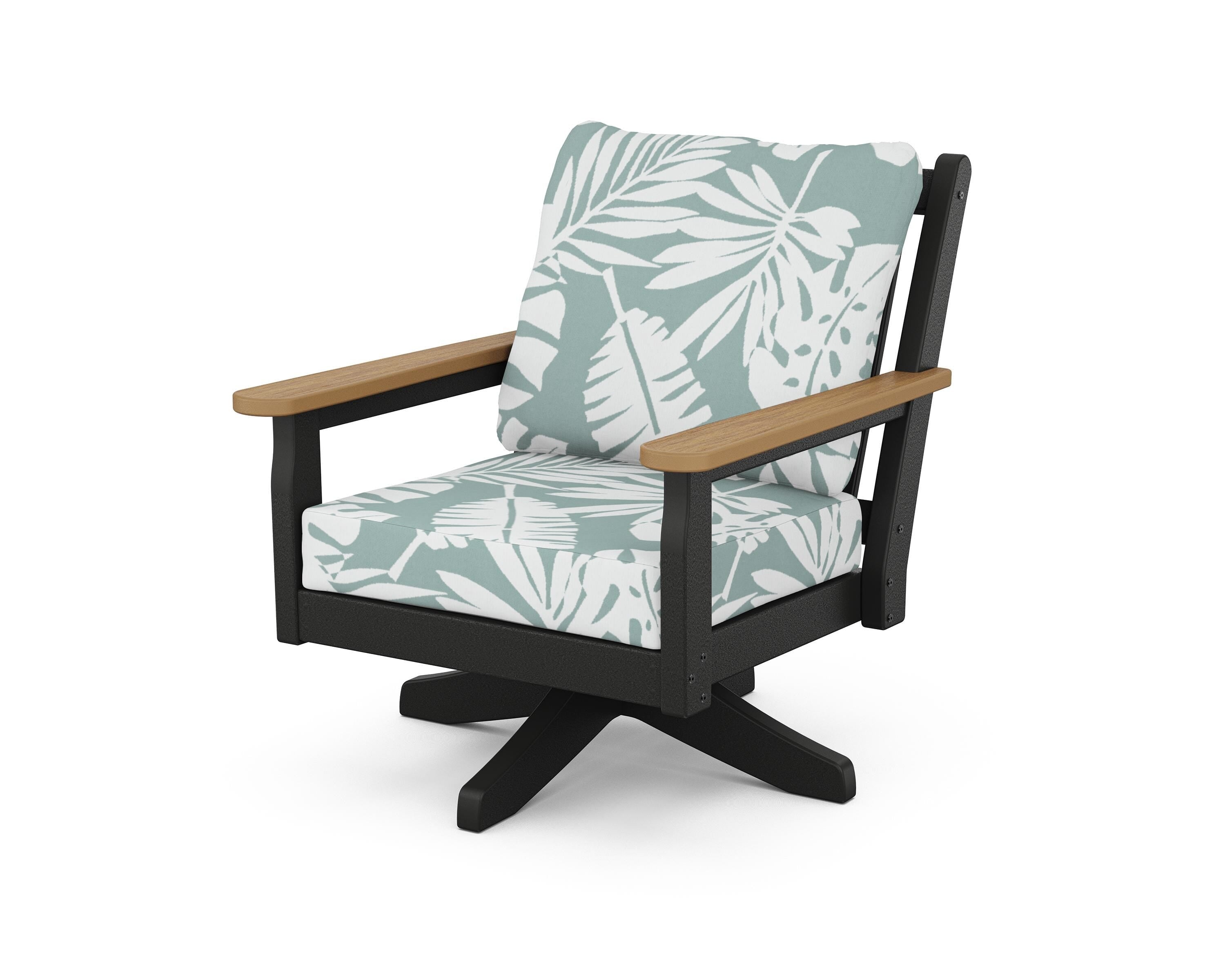 POLYWOOD® Chippendale Deep Seating Swivel Chair in Black / Natural / Leaf Glacier Spa