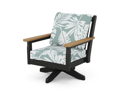 POLYWOOD® Chippendale Deep Seating Swivel Chair in Black / Natural / Leaf Glacier Spa