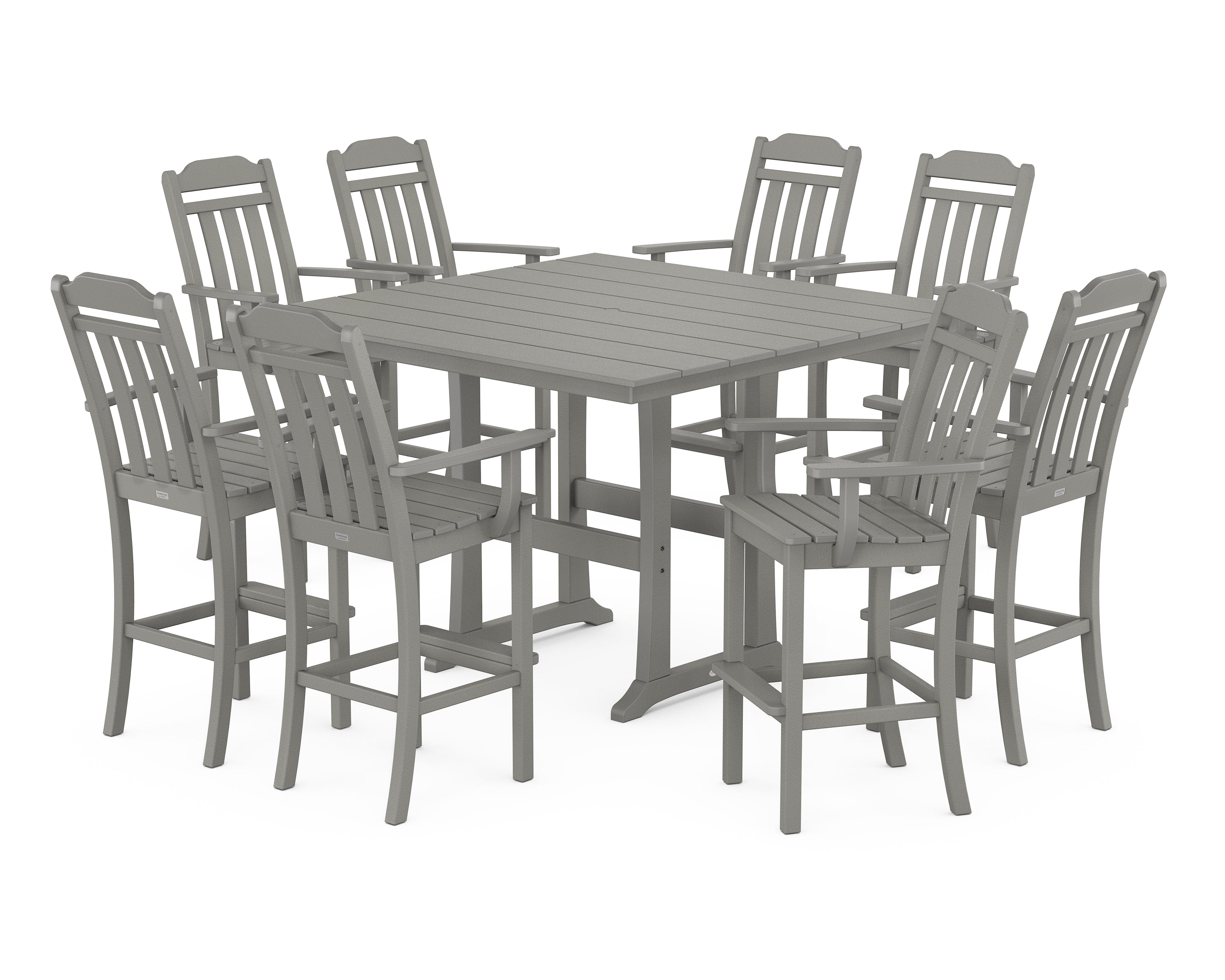 Country Living Cottage 9-Piece Farmhouse Bar Set with Trestle Legs in Slate Grey