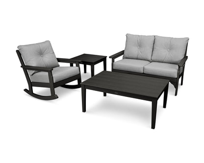 POLYWOOD® Vineyard 4-Piece Deep Seating Rocker Set in Black / Granite
