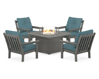 POLYWOOD® Vineyard 5-Piece Conversation Set with Fire Pit Table in Slate Grey / Ocean Teal
