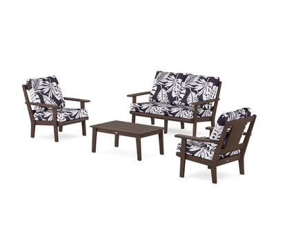 POLYWOOD® Prairie 4-Piece Deep Seating Set with Loveseat in Mahogany / Leaf Navy