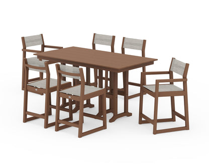 POLYWOOD® EDGE Sling 7-Piece Farmhouse Counter Set with Trestle Legs in Teak / Birch Sling