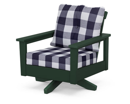 POLYWOOD® Prescott Deep Seating Swivel Chair in Green / Buffalo Plaid Navy