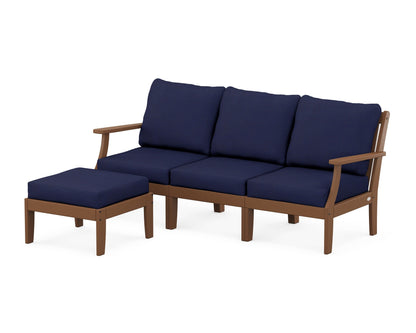 POLYWOOD® Braxton Modular 4-Piece Deep Seating Set with Ottoman in Teak / Navy