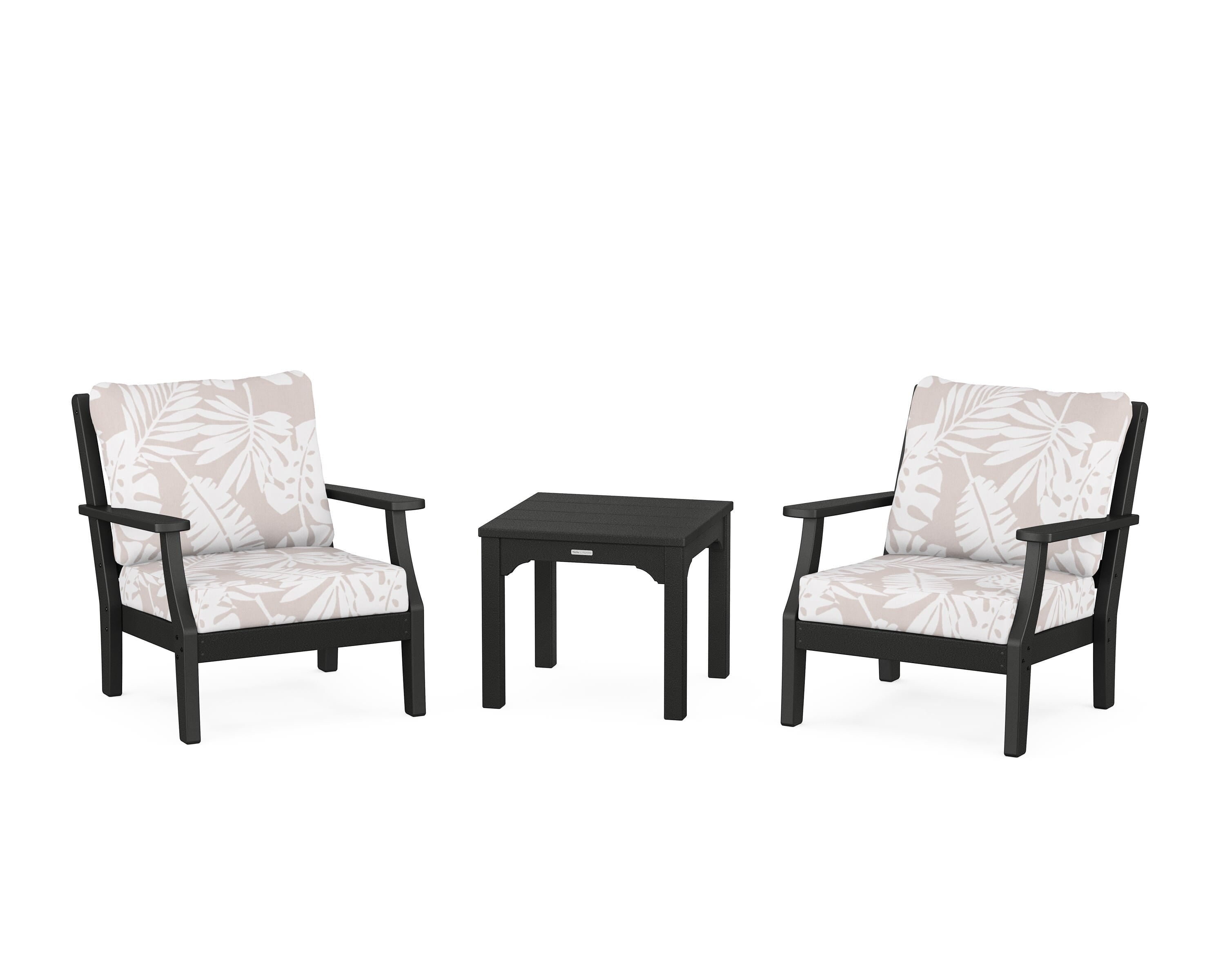 Martha Stewart by POLYWOOD® Chinoiserie 3-Piece Deep Seating Set in Black / Leaf Dune Burlap
