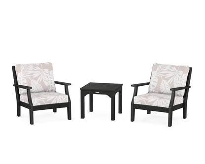 Martha Stewart by POLYWOOD® Chinoiserie 3-Piece Deep Seating Set in Black / Leaf Dune Burlap