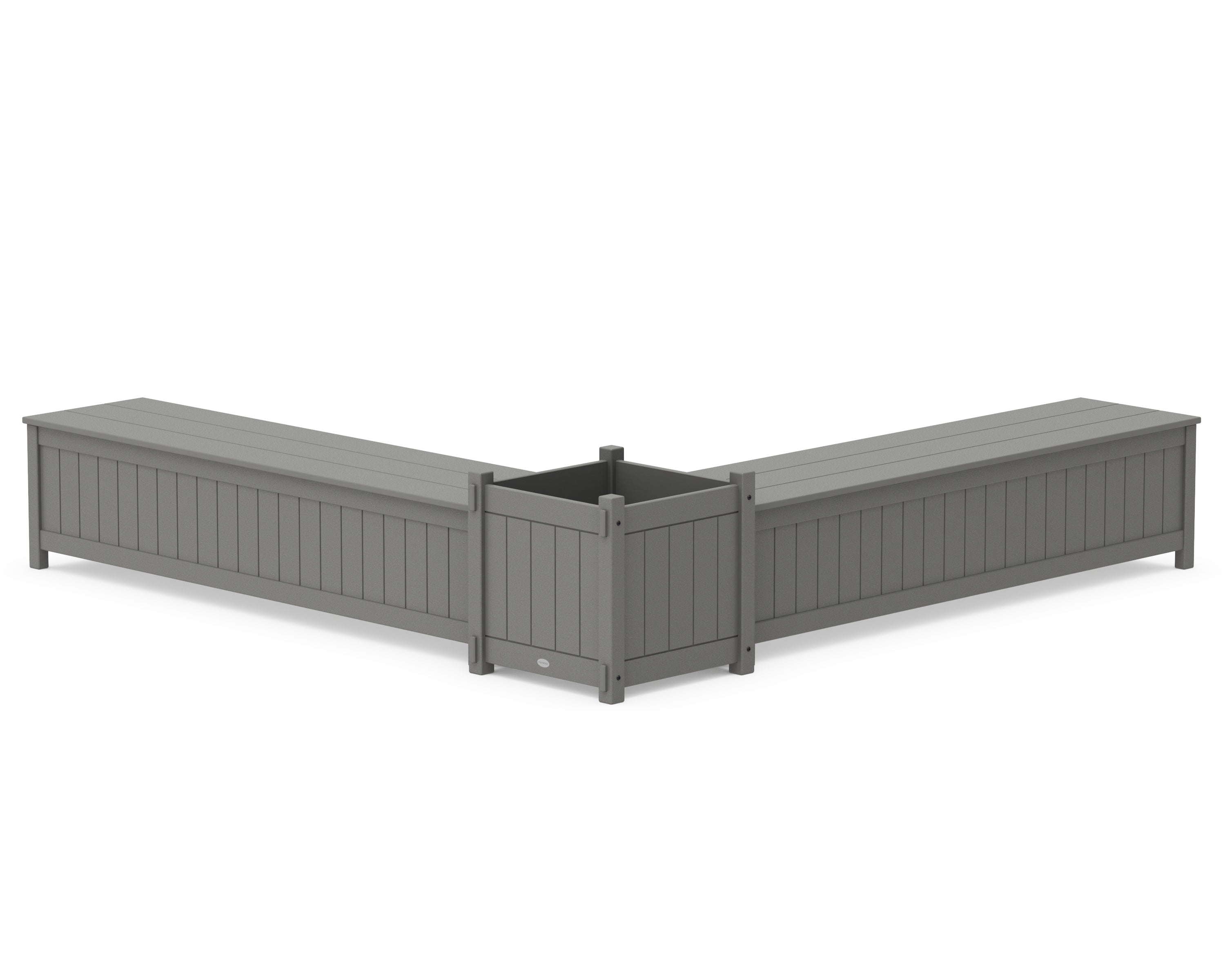 POLYWOOD® 72" Vineyard L- Shaped Planter Storage Bench Set- Large in Slate Grey