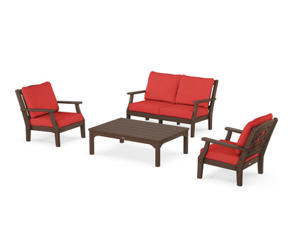 Martha Stewart by POLYWOOD® Chinoiserie 4-Piece Deep Seating Set with Loveseat in Mahogany / Crimson Linen