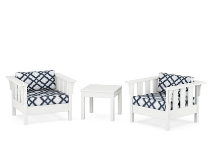 Martha Stewart by POLYWOOD® Acadia 3-Piece Deep Seating Set in White / Trellis Marine Indigo