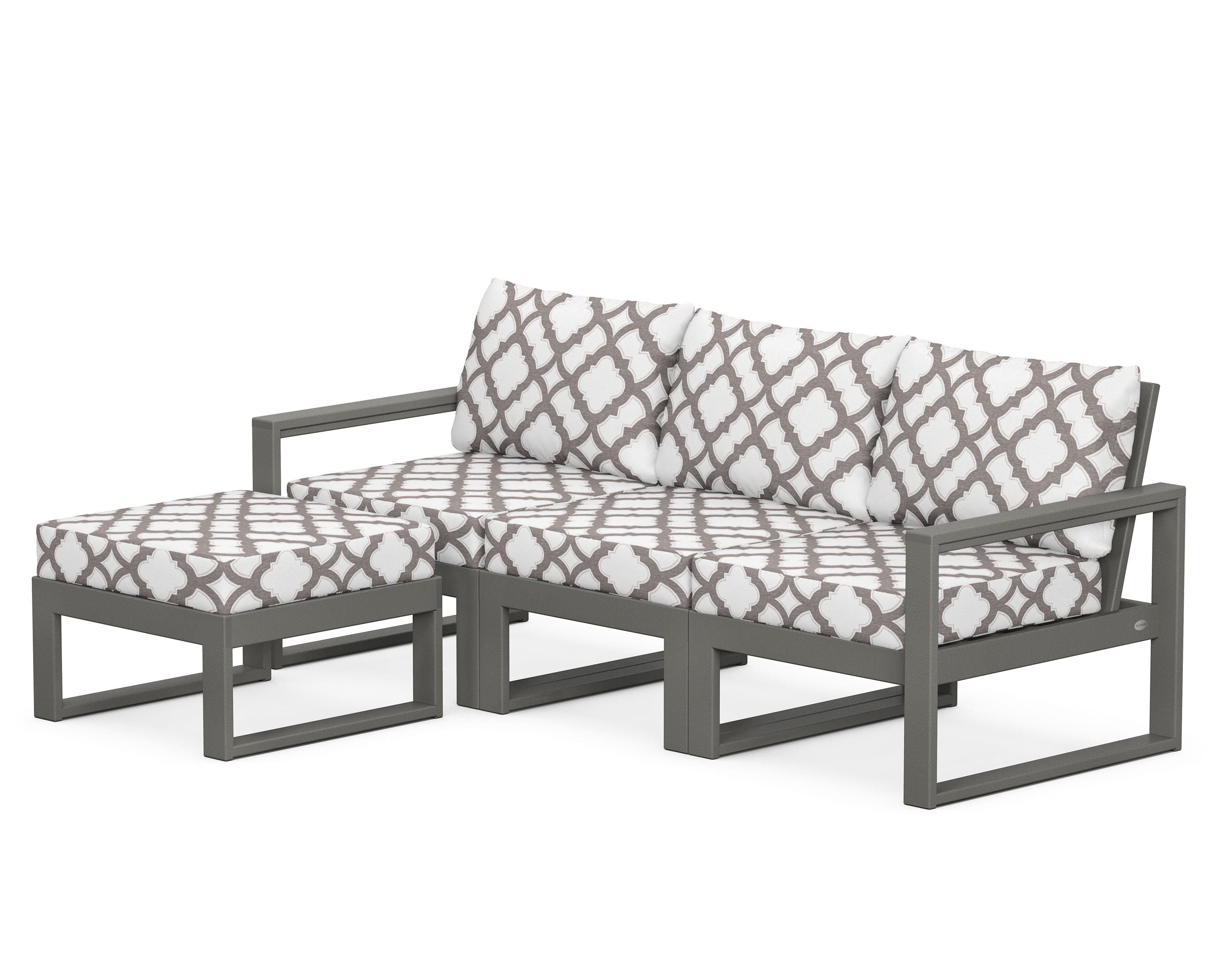 POLYWOOD® EDGE 4-Piece Modular Deep Seating Set with Ottoman in Slate Grey / Trellis Grey Mist