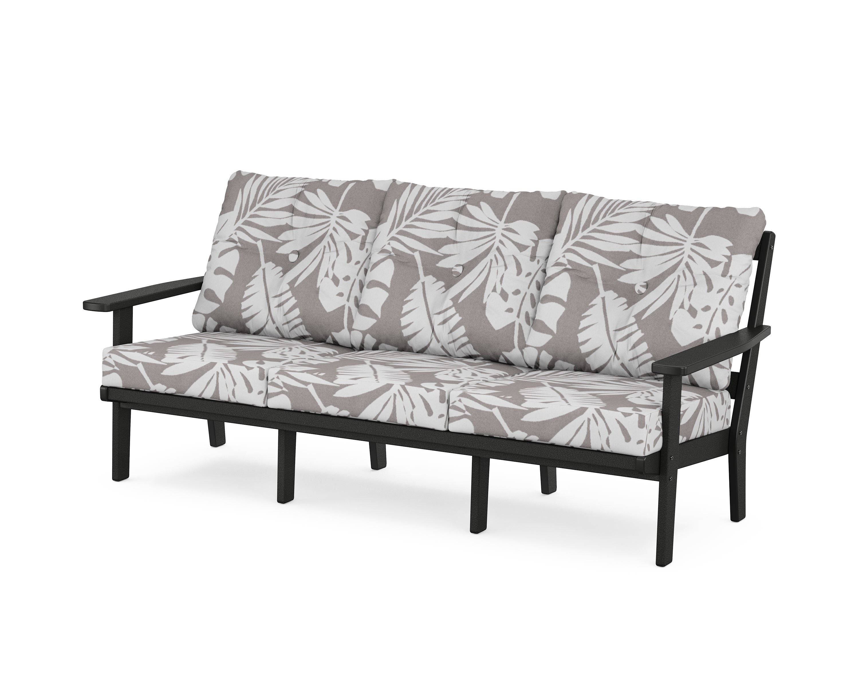 POLYWOOD® Oxford Deep Seating Sofa in Black / Leaf Grey Mist