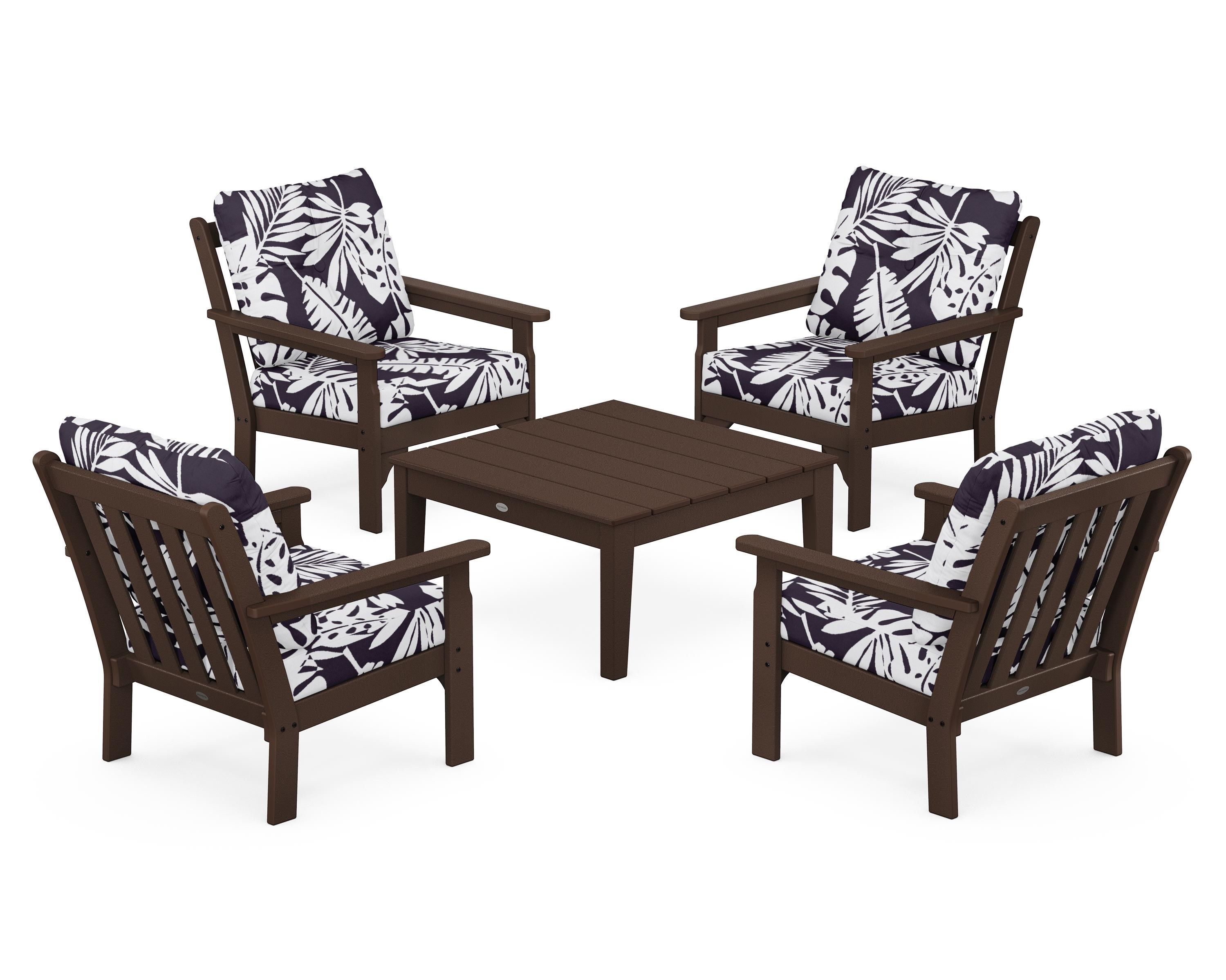 POLYWOOD® Vineyard 5-Piece Deep Seating Conversation Set in Mahogany / Leaf Navy