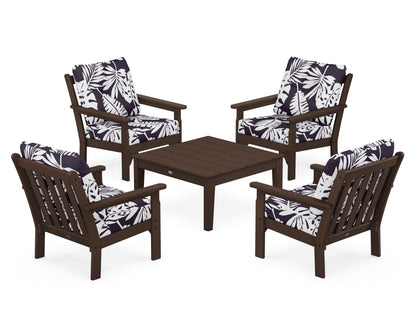 POLYWOOD® Vineyard 5-Piece Deep Seating Conversation Set in Mahogany / Leaf Navy