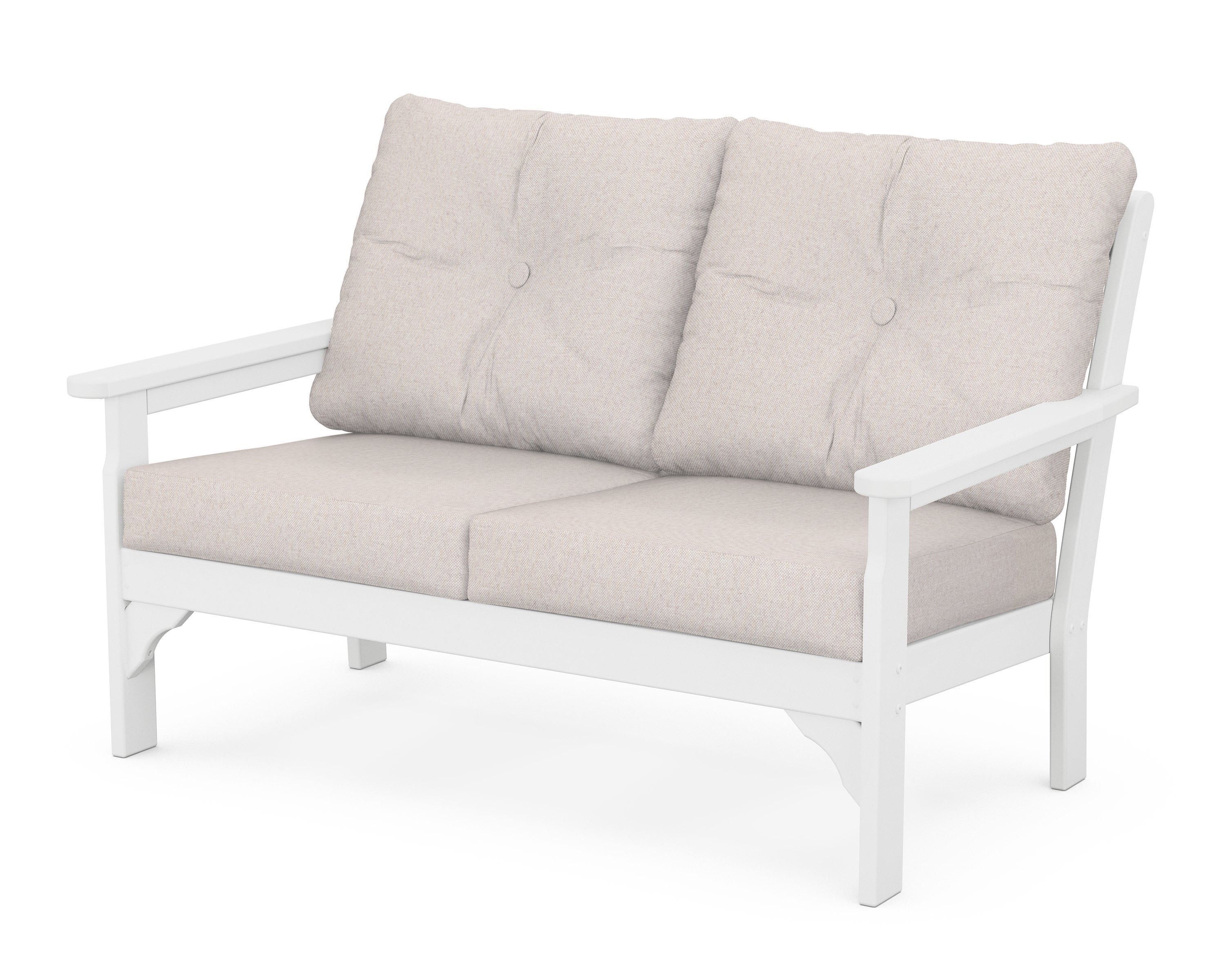 POLYWOOD® Vineyard Deep Seating Loveseat in White / Dune Burlap