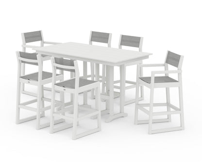 POLYWOOD® EDGE Sling 7-Piece Farmhouse Bar Set in White / Metallic Sling