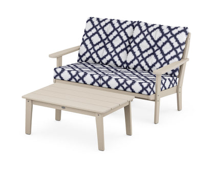 POLYWOOD® Lakeside 2-Piece Lounge Loveseat Set in Sand / Trellis Navy