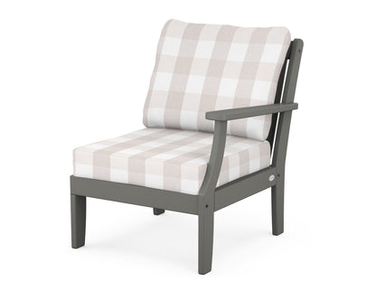 POLYWOOD® Braxton Modular Right Arm Chair in Slate Grey / Buffalo Plaid Dune Burlap