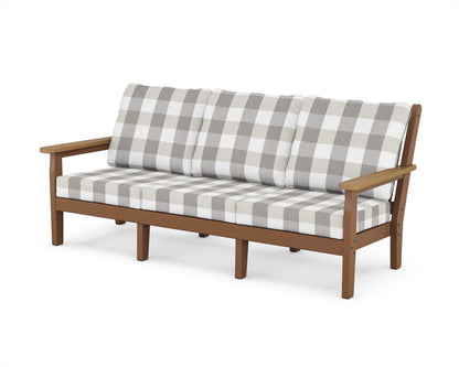 POLYWOOD® Chippendale Deep Seating Sofa in Teak / Natural / Buffalo Plaid Grey Mist