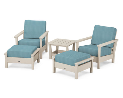 POLYWOOD® Harbour 5-Piece Deep Seating Chair Set in Sand / Lattice Sky Blue
