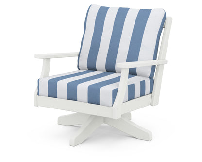 POLYWOOD® Braxton Deep Seating Swivel Chair in Vintage White / Cabana Stripe Sky Blue