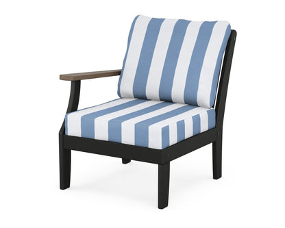POLYWOOD® Braxton Modular Left Arm Chair in Black / Kona / Cabana Stripe Sky Blue