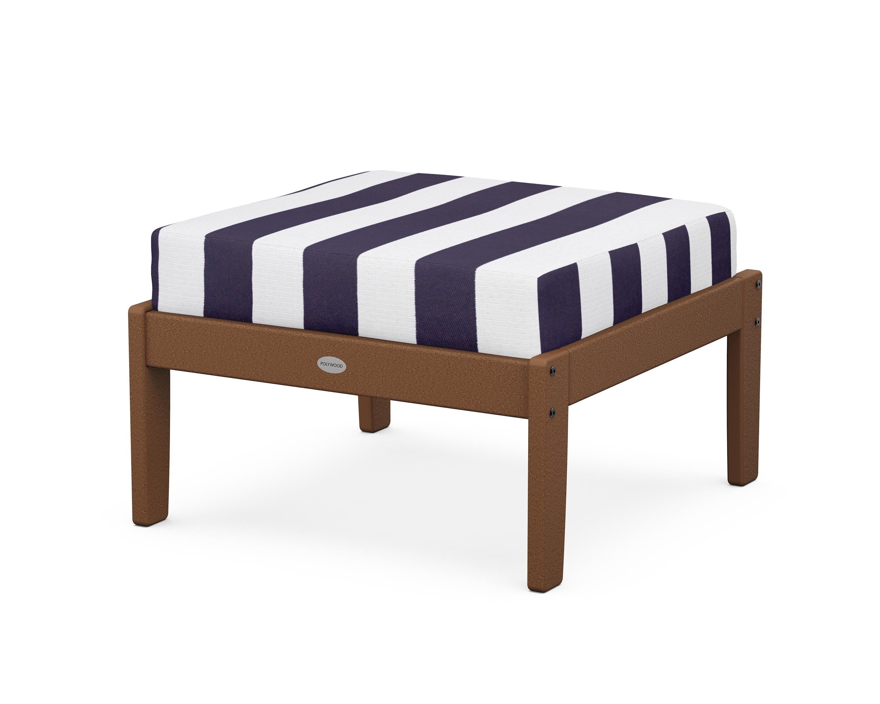 POLYWOOD® Braxton Deep Seating Ottoman in Teak / Cabana Stripe Navy