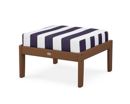 POLYWOOD® Braxton Deep Seating Ottoman in Teak / Cabana Stripe Navy