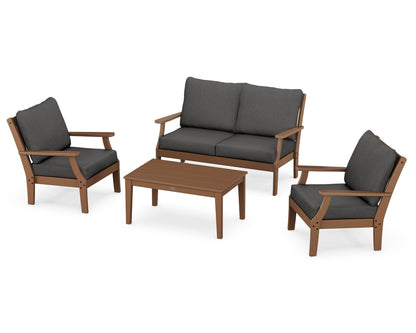 POLYWOOD® Braxton 4-Piece Deep Seating Chair Set in Teak / Spectrum Carbon