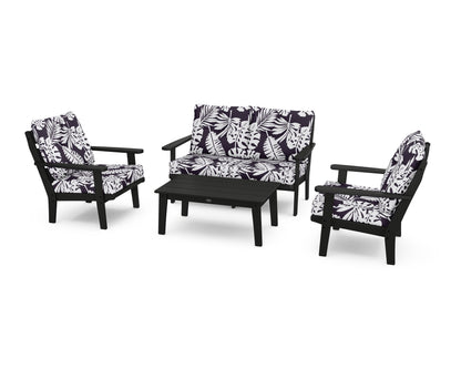 POLYWOOD® Lakeside 4-Piece Deep Seating Set in Black / Leaf Navy