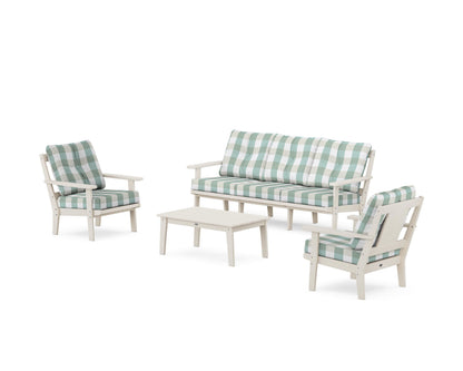 POLYWOOD® Prairie 4-Piece Deep Seating Set with Sofa in Sand / Buffalo Plaid Glacier Spa