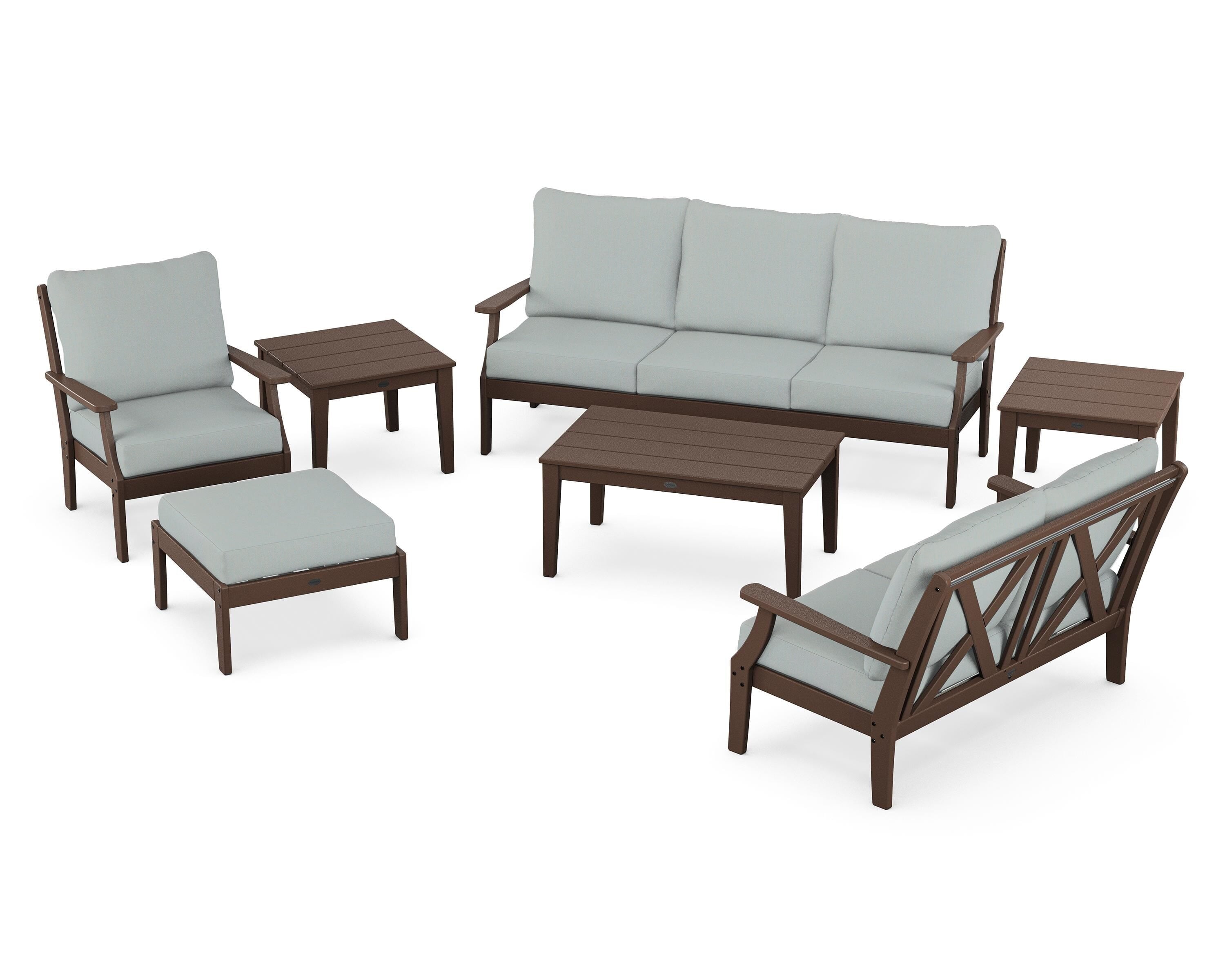 POLYWOOD® Braxton 7-Piece Deep Seating Set in Mahogany / Spa